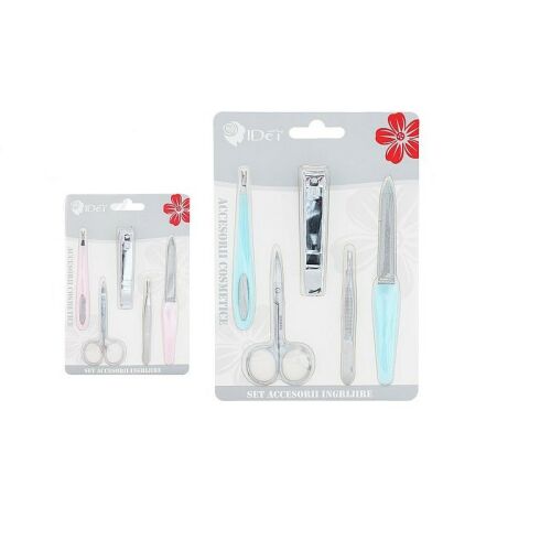 IDet manikűr és pedikűr készlet 5 rozsdamentes acél eszközzel, csomagolásban
