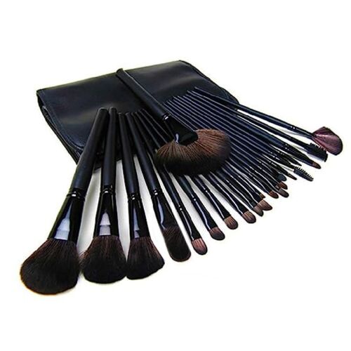Set 24 pensule profesionale pentru make-up, par sintetic, husa piele ecologica, negru 139027304