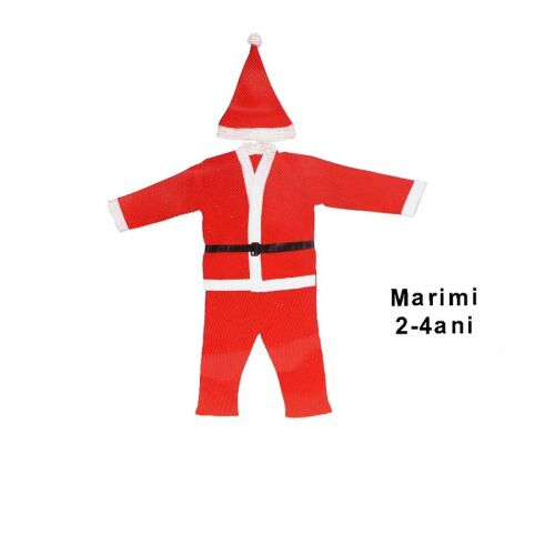 Costum Mos Craciun copii, marimea 2-4 ani, sintetic si textil, culoare alb rosu