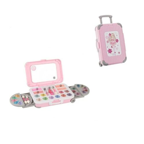 Gyerek smink készlet táska, 33 darab, szemhéjfestékek, rúzsok, tükör, többszínű