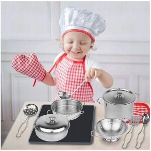 Set accesorii bucatarie pentru copii, sort, vase si ustensile de gatit, 12 elemente