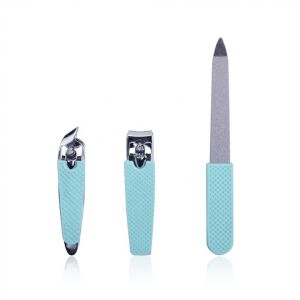 Set 3 ustensile pentru manichiura si pedichiura, 9.5 cm, otel inoxidabil si plastic