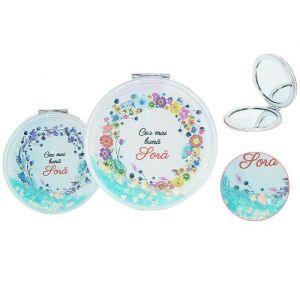 Kozmetikai tükrös táska, dupla, virágmintás, Best sister üzenettel, 7 cm