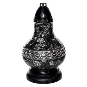 Fekete-Ezüst Üveg Sír Mécses - Luxus Vitrázs, 31 cm 139029673 - Kegyeleti dekoráció