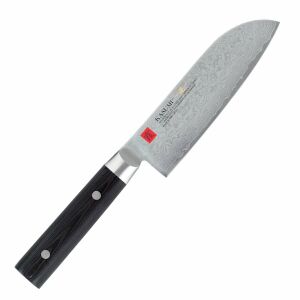 Kasumi MASTERPIECE Kis Santoku kés 130 mm, japán konyhakés damaszkuszi acél pengével és fekete Micarta nyéllel - Kés