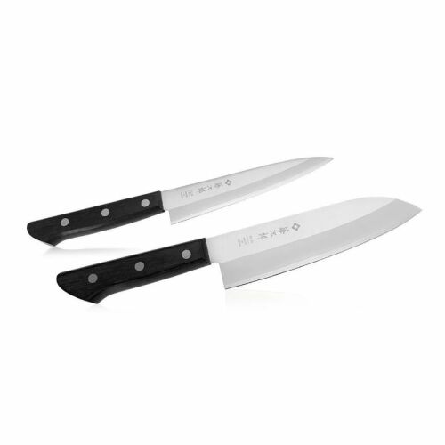 Noże Tojiro Santoku i uniwersalne na białym tle