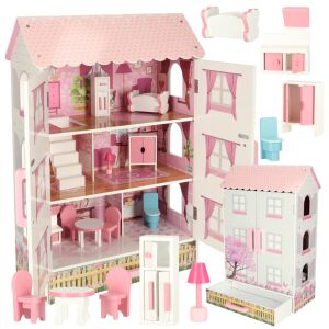 Lulilo Papilio wooden dollhouse with furniture set, complete view - Dollhouse