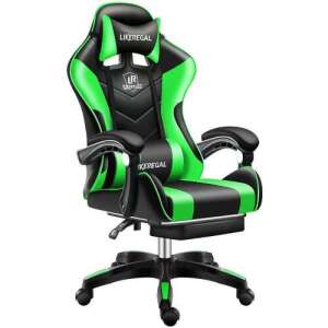 Likeregal 920 (TT-1114) LED-es masszázs gamer szék lábtartóval, Műbőr, 115 kg, Zöld - fekete