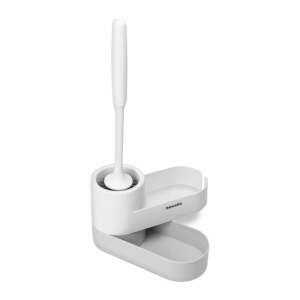 Bewello white and gray WC brush set with storage, angled view - Toilet Brush & Holder