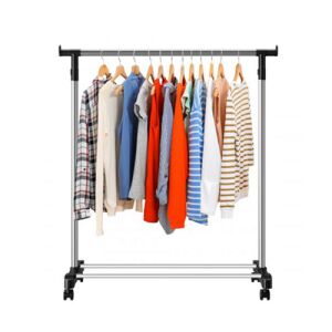 Suport metalic pentru haine pe roti cu haine - Suport pentru haine