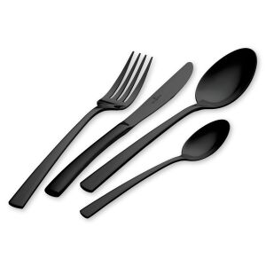 Close-up of Berlinger Haus Black Cutlery Set: Knife, Fork, Spoon - Cutlery