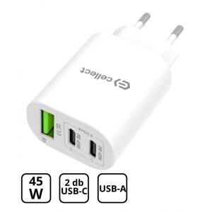 Cellect 45W Gyorstöltő Adapter - USB-A + 2x USB-C, Fehér 139037659 - Cellect