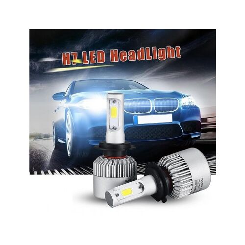 Set mit 2 H7 LED Scheinwerferlampen mit Canbus, 72W, 8000 Lumen, 6000K, mit Auto im Hintergrund