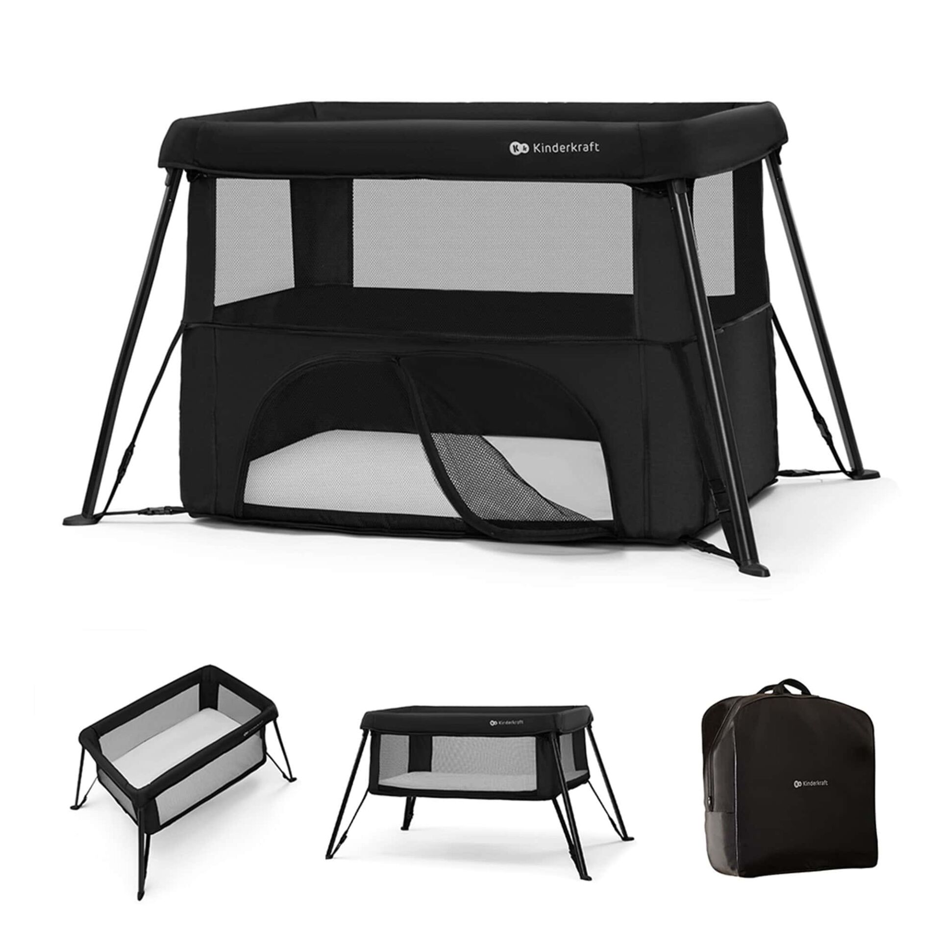 E-shop Kinderkraft CAMI - Detská postieľka 3 v 1 - Čierna
