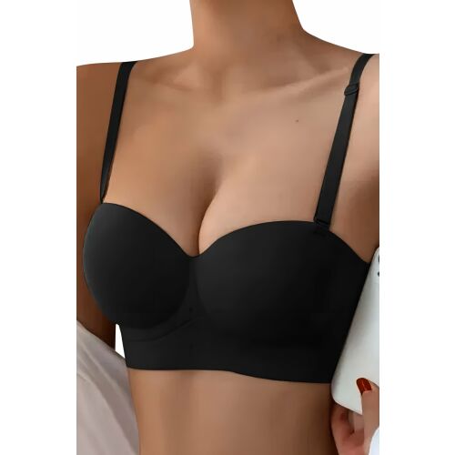 Linovit® Varrás Nélküli Push-Up Melltartó - Fekete, Levehető Pántos 140662770