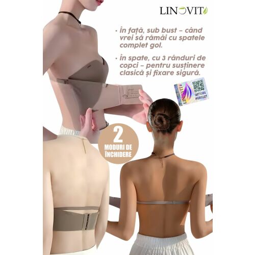 Nahtloser und bügelloser BH, Linovit®, Push-up, Abnehmbare Träger, Doppeltes Verschlusssystem, Ideal für rückenfreie Kleider, Weiß, L 140810497
