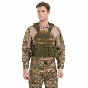 Vesta tactica reglabila multicam Linovit®, tip plate carrier, pentru airsoft, paintball, outdoor sau vanatoare, material Oxford 1000D, sistem MOLLE, buzunare multiple, buzunare intern pentru 140809770 - Veste pentru bărbați