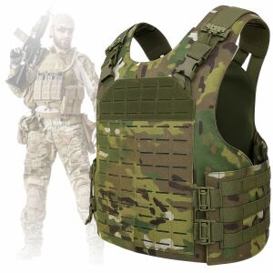 Vesta tactica reglabila Linovit®, Impermeabila, Sistem MOLLE, Buzunare modulare, Suport pentru placi balistice, pentru Airsoft, Paintball, Vanatoare sau Activități outdoor, Kaki camuflaj 140684698 - Veste pentru bărbați