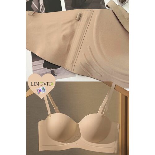 Linovit® Varrás Nélküli Push-Up Melltartó - Hát Nélküli, Bézs, XL 140572668