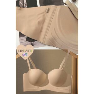 Sutien fara armaturi si fara cusaturi, Linovit®, Push-up, Bretele detasabile, Sistem dublu de prindere, Ideal pentru rochii cu spatele gol, Bej - Beige, XL 140572668 - Modă și îmbrăcăminte