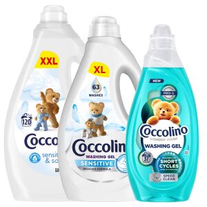 Coccolino Sensitive Waschmittel Bundle: XXL Sensitive & Soft, XL Sensitive und Wonder Wash Speed Clean - Waschgel