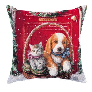 Jastučnica Home of Christmas Gobelin sa psom i mačkom u košari - Posteljina