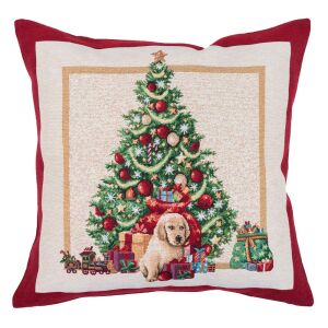Față de pernă Home of Christmas Gobelines cu cățeluș și design de brad de Crăciun, 45x45 cm - Lenjerie de pat