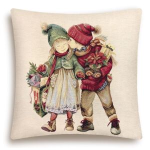 Față de pernă Home of Christmas Gobelin cu copii care se sărută, 45x45 cm, decor festiv - Lenjerie de pat