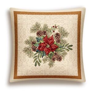 Home of Christmas Gobelin калъфка за възглавница с коледна звезда и шишарки, 45x45 см - Декоративна възглавница