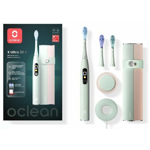Oclean X Ultra 20 Pametna sonična električna četkica za zube Zelena, kompletan set sa stanicom za punjenje i glavama četkice
