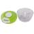 Green manual food chopper with stainless steel blade, disassembled
