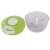 Green manual food chopper with stainless steel blade, disassembled