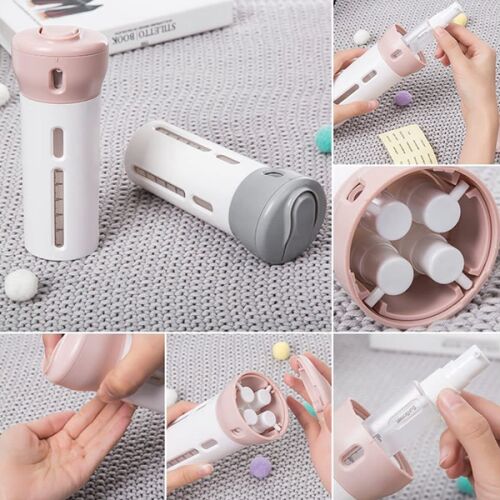 Kozmetikai folyadék rendszerező travel dispenser with usage examples