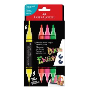 Faber Castell Black Edition Neon akrilmarker készlet, kétvégű, 4 szín - Faber-Castell