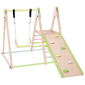 GINGER HOME 4-in-1 Holz-Spielset für Kinder – Schaukel, Rutsche, Klettergerüst und Kletterrampe, 120 × 112 × 114 cm