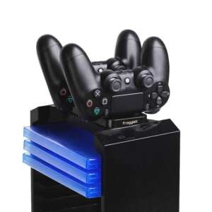 FroggieX Charge & Disc Tower PS4 dual charging station with 12 disc storage - Controller charging station