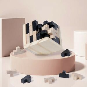 Fa Logikai Kocka Puzzle - Gyerekeknek és Felnőtteknek