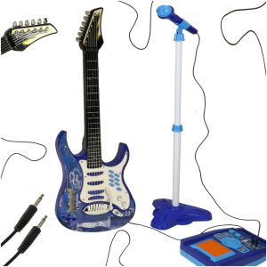 Elektromos Rock Gitár Szett Gyerekeknek - Kék, Erősítővel és Mikrofonnal