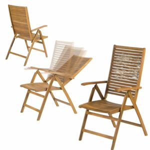 Koláž nastaviteľnej záhradnej stoličky z akáciového dreva Fieldmann FDZN 4101 v rôznych polohách sklápania - Záhrada