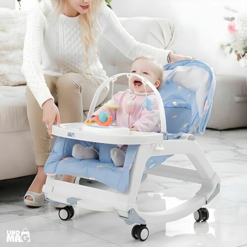 Linomag® 5 az 1-ben Multifunkciós Babahinta és Etetőszék - Kék