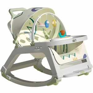 Linomag® Multifunktionaler 5-in-1 Schaukelstuhl, Hochstuhl, Kinderwagen, verstellbarer & abnehmbarer Tisch, klappbare Rückenlehne, verstellbarer Bezug, abnehmbares Spielzeug, Aufbewahrungstas