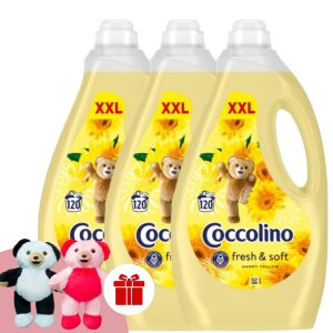 Coccolino Öblítőkoncentrátum Happy Yellow 3x3000ml + Ajándék 1db Coccolino Maci