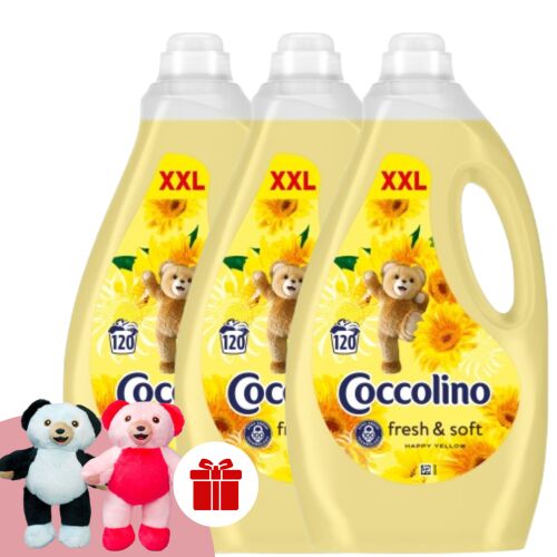 Coccolino Happy Yellow fabric softener 3x3000ml with free plush bear gift