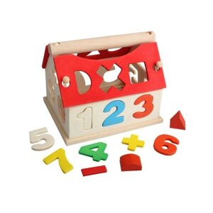 Válogató doboz számokkal és geometriai alakzatokkal, fa, 14x10x10 cm