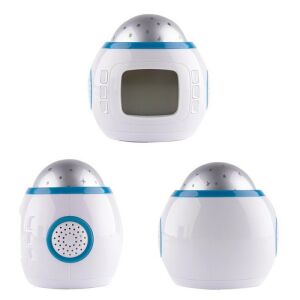 Ceas LED desteptator, proiector stele, calendar, termometru, 10 melodii, alb