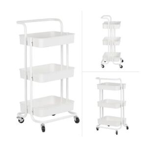 Kollázs a fehér 3 szintes gurulós tárolókocsiról - ProCart