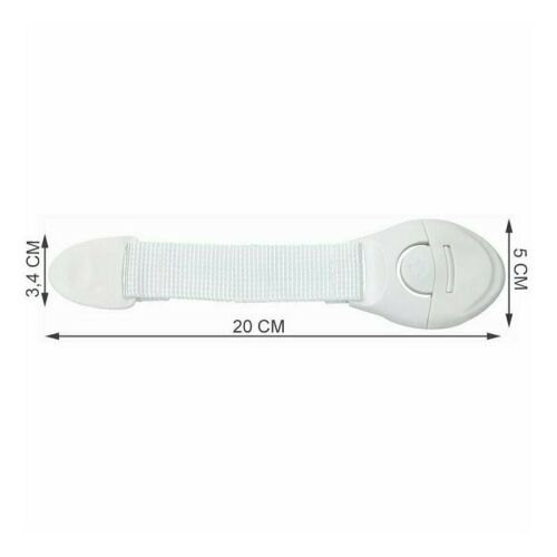 A fehér, rugalmas biztonsági zár méretei fiókokhoz és ajtókhoz