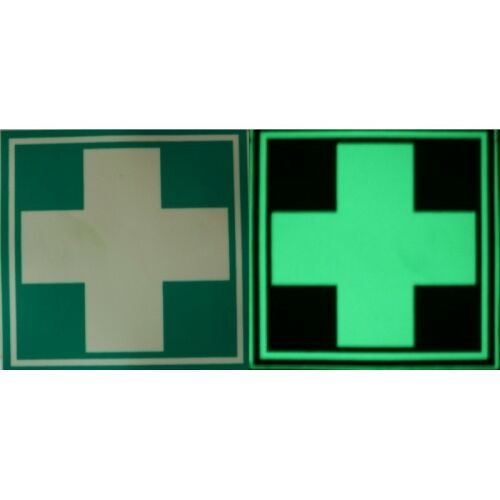 Foszforeszkáló információs tábla Elsősegélynyújtó pont, 10x10 cm