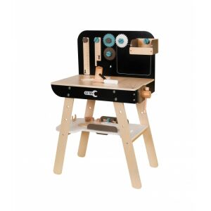 Gyerek munkapad, 8 szerszám, tárolópolc, 74x50 cm, fa