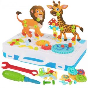 Kirakós kockák csavarhúzóval, 209 darabos, 31 x 6,5 x 24,5 cm, műanyag, többszínű